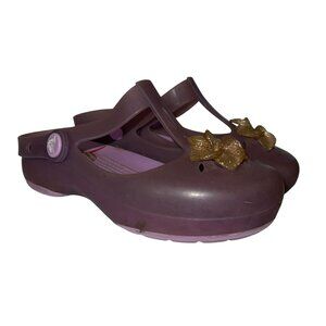 Crocs Mary Jane Platform Girls Shoes C13 Purple Gold Flower Adjustable Strap
